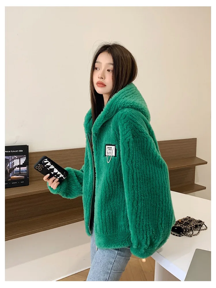 Women\'s Coat 2023 New Hooded Lambswool Coat for Women with Fur Integrated Korean Style Grained Sheep Sheared Coat Fur Clothing
