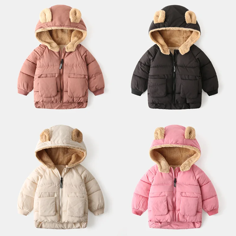 

Kids Fashion Down Coat New 2023 Baby Boys Girls Winter Thicken Warm Hooded Zipper Solid Cotton-padded Jacket Overcoat Outerwear