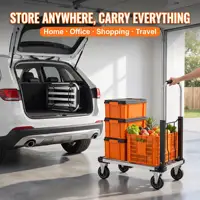 Chariot à main pliable à 4 roues HobbyLane, chariot à plateforme en acier au carbone argenté avec 2 cordes élastiques, chariot à main pliable robuste de 330 lb pour le déplacement. 6
