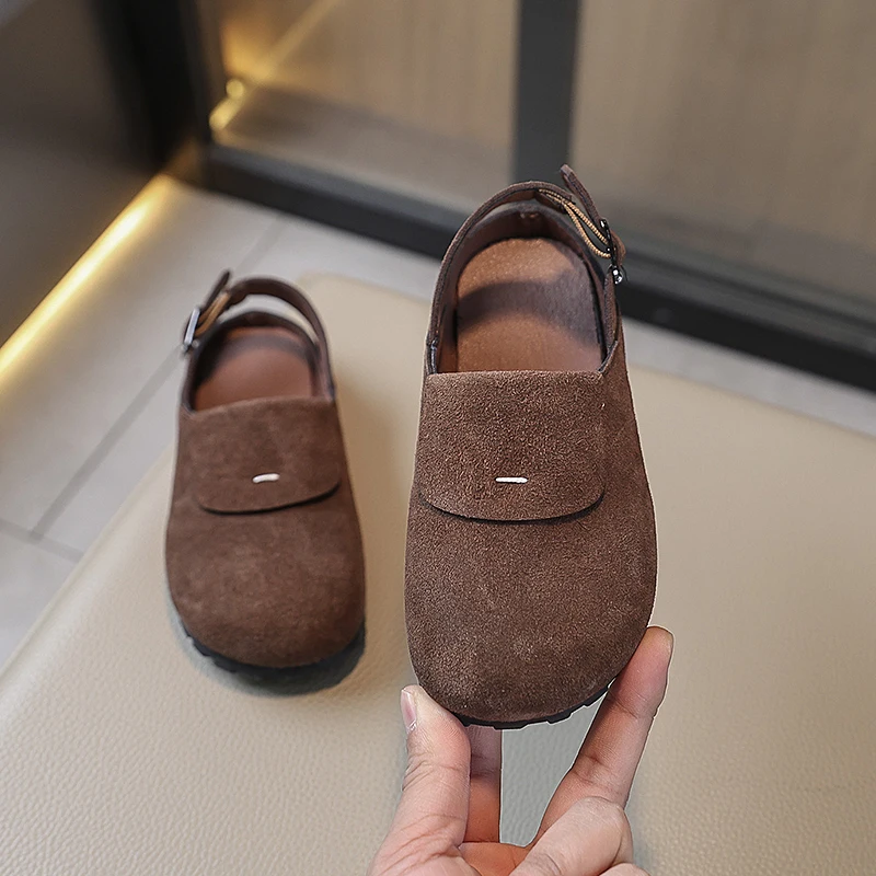 Summer New Children's Sandals Nubuck Leather Baotou Boys Girls Half Slippers Casual Shoes Round Head Fashion Kids Lazy Flat Shoe