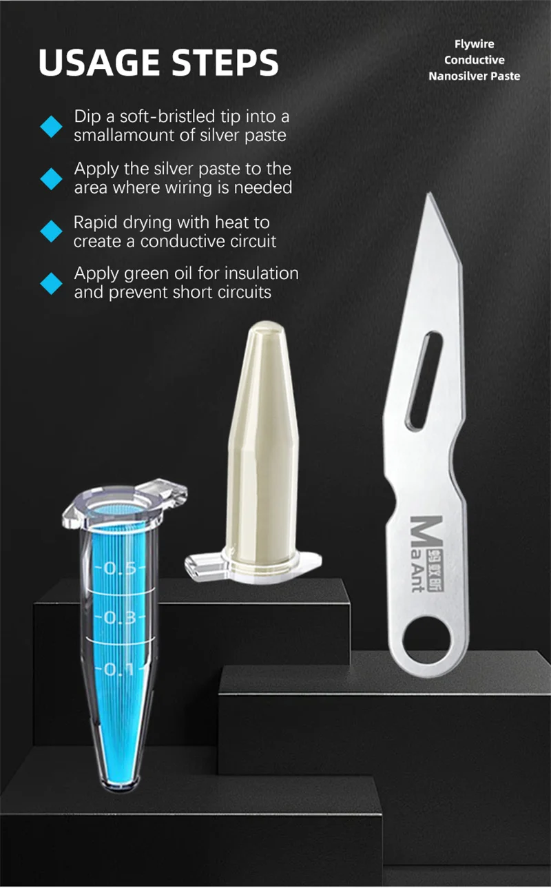 MaAnt M100 Flywire Leitfähige Nano-Silberpaste für Handy-Bildschirm, grüne/gelbe Linienreparatur, geringe Widerstands-Silberpaste – Detail 6
