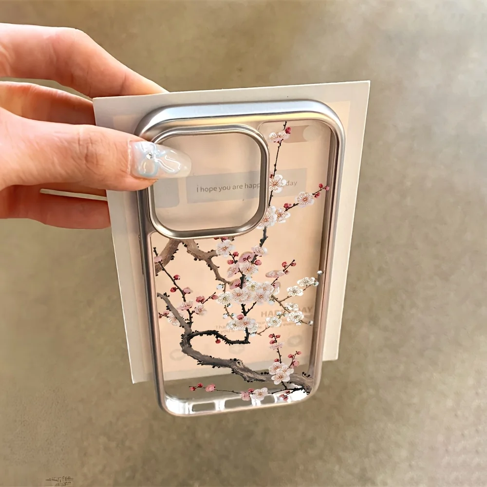 Luxury Plum Blossom Pattern Plating Transparent Phone Case