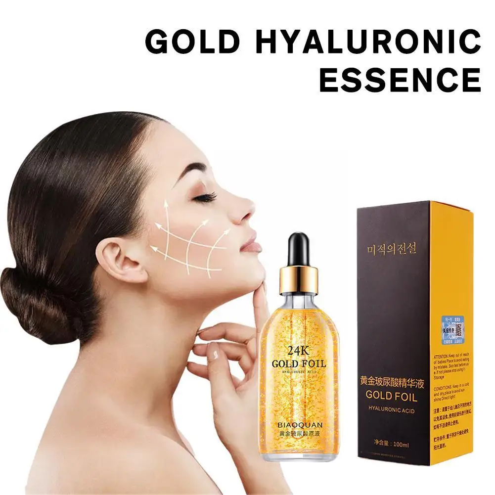 24K Gold Hyaluronic Acid Face Serum Anti Aging Wrinkle Improve Skin Dull Rough Removal Moisturizing Care Whitening Rejuvena Z5P0 1 3 5 pcs gold foil peel off mask 24k blackhead removal masque firming facial mask for repair rough large pores women skin care