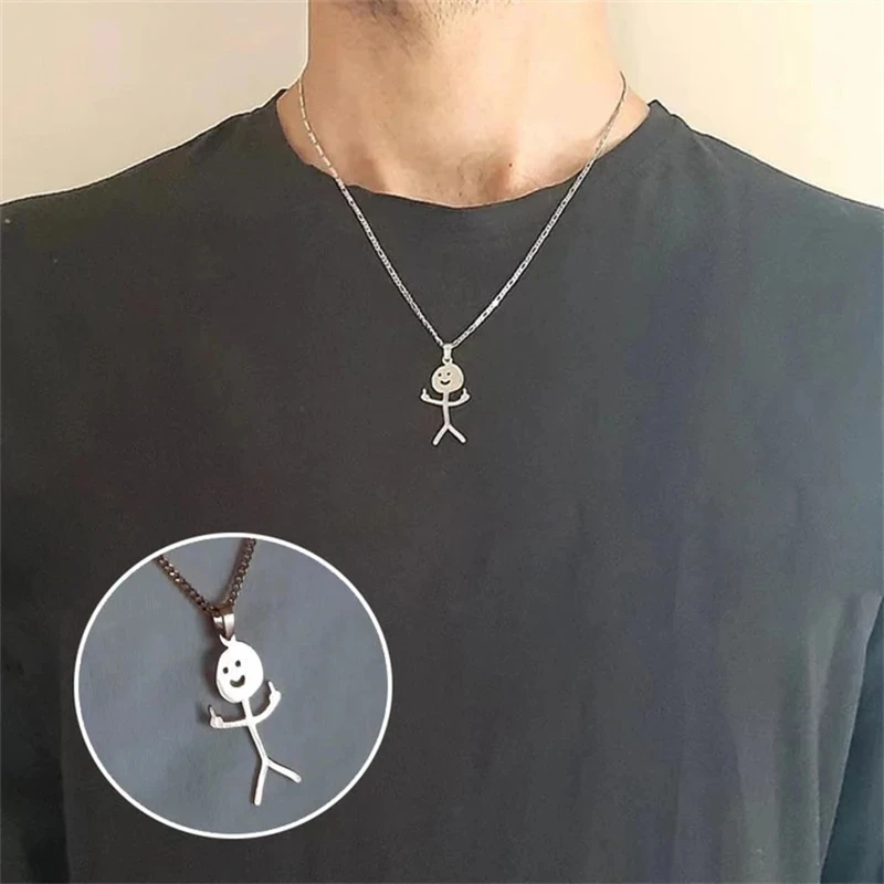 Funny Doodle Necklace Simple Middle Finger Pendant Necklace Men Women