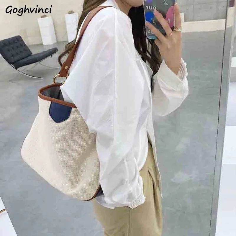 

Patchwork Shoulder Bags Women Large Capacity Canvas Bag School All-match Retro Korean Designer Handbag Crossbody Casual Totes