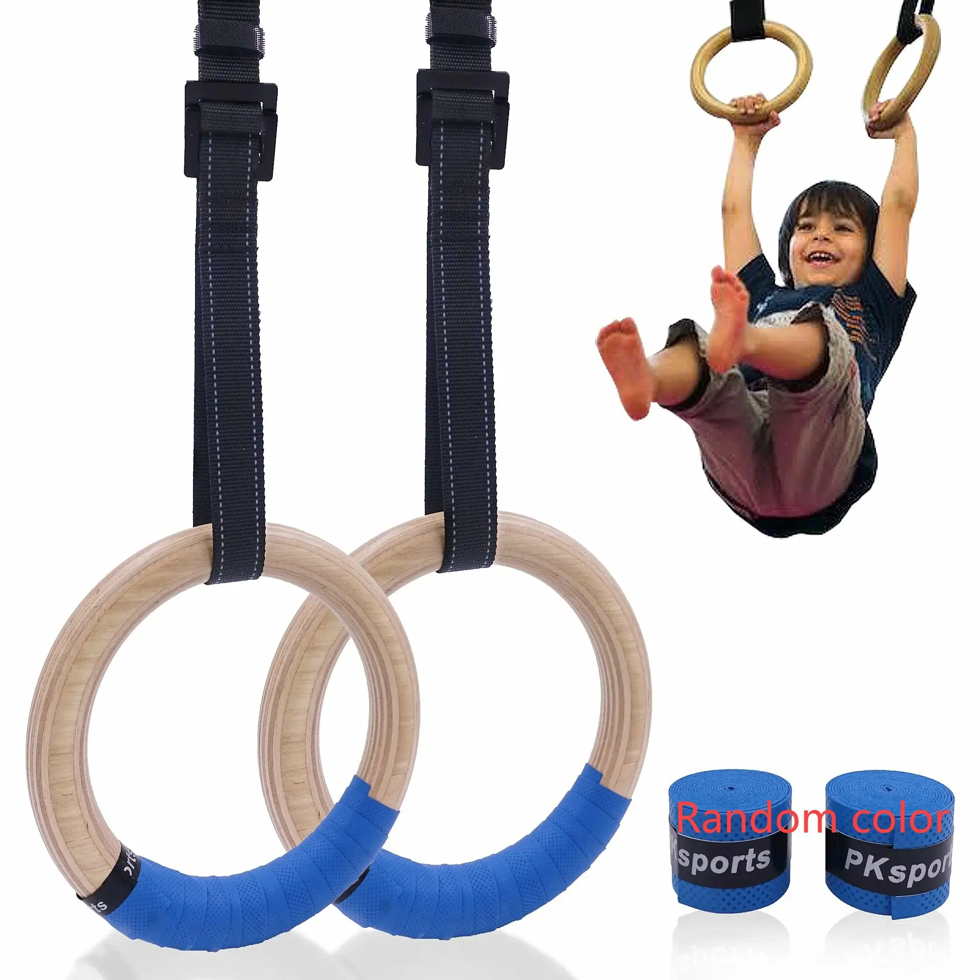 Wooden Gymnastic Rings for Kids 25mm Gym Ring with Adjustable Straps Buckles Indoor Fitness Crossfit Home Playground Gym Pull-up