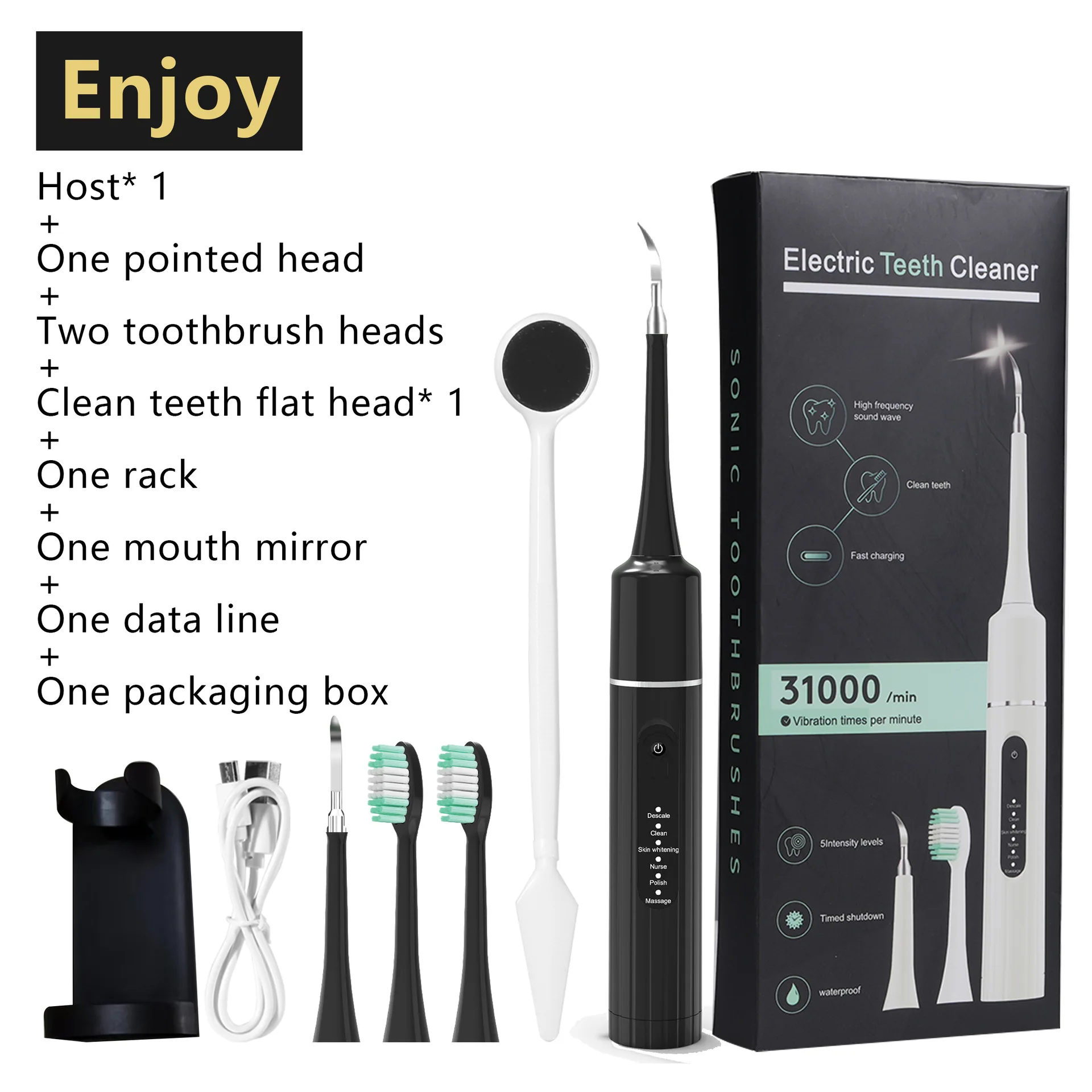 thumbnail image 1 of Cepillo de dientes eléctrico sónico, limpiador de dientes con soporte, recargable, 6 modos, raspador dental ultrasónico, eliminador de manchas de sarro y cálculo, 1 of 4