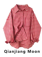 Chemise à carreaux rouges Vintage pour femmes, col rabattu, manches longues, Streetwear, ample, Patchwork, chemisiers Harajuku, Y2k, nouvelle collection automne 2026 1