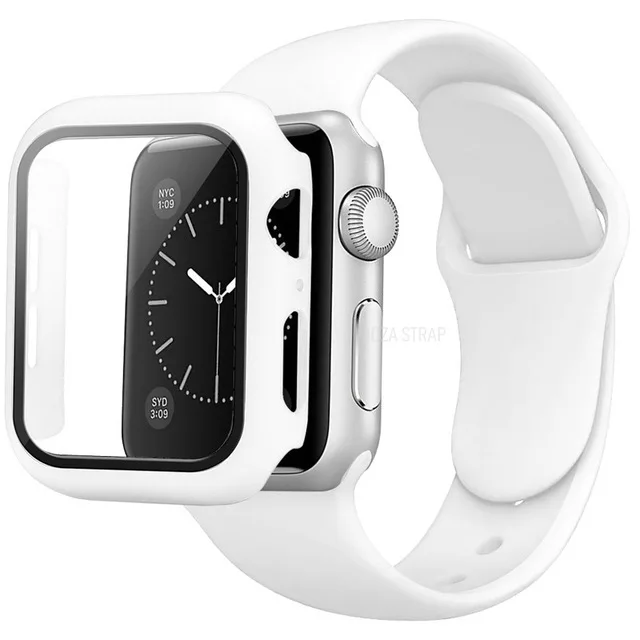 Strap+Case Set for Apple Watch Band 44mm 40mm iWatch band 42mm 38mm Silicone Bumper+Bracelet for Apple Watch series 4 3 5 SE 6 7 White 2