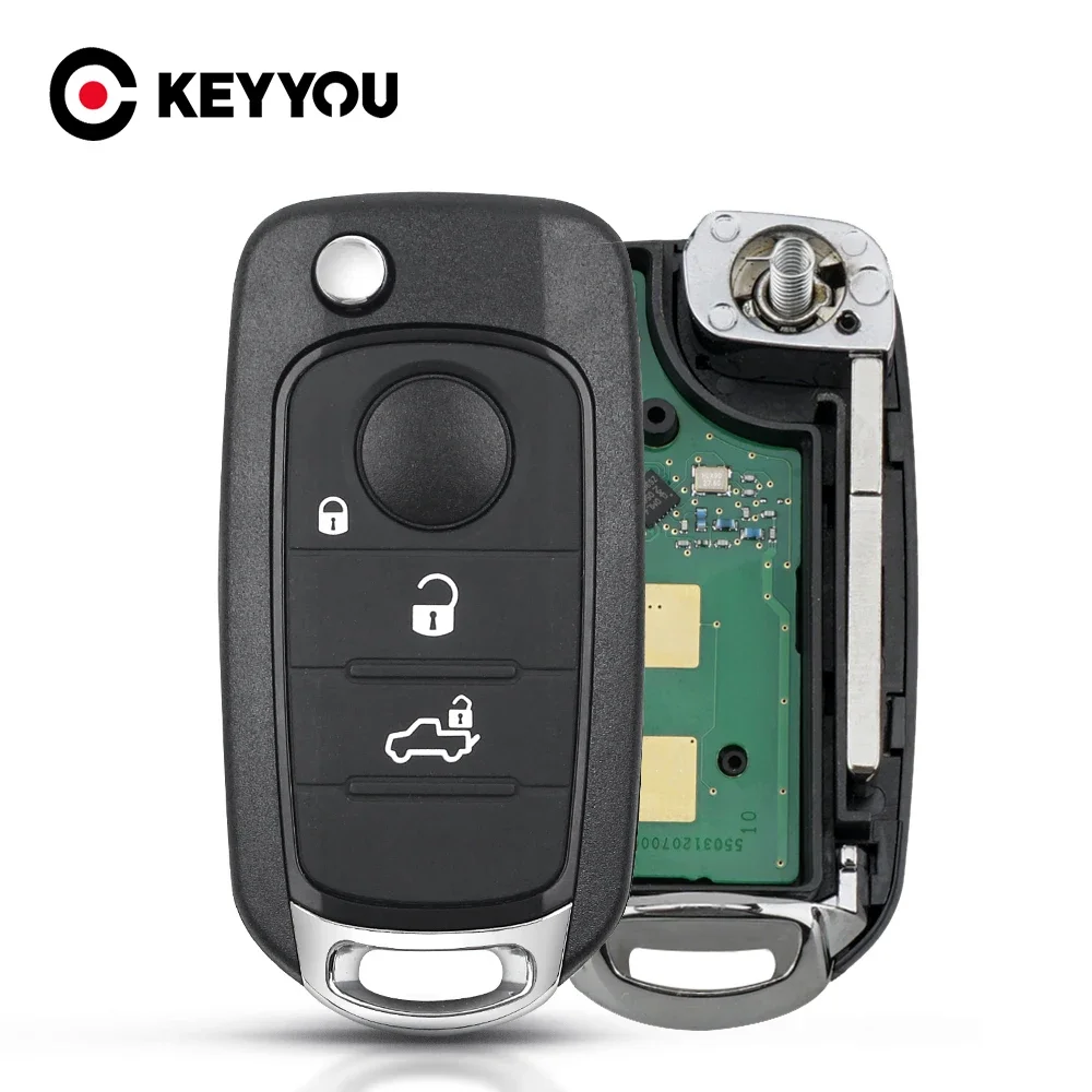 

KEYYOU Folding Fob For Fiat 500X Egea Tipo 2016 2017 2018 Remote Flip Car Key Fob 3/4 Buttons 433.92Mhz 4A Chip SIP22 Blade