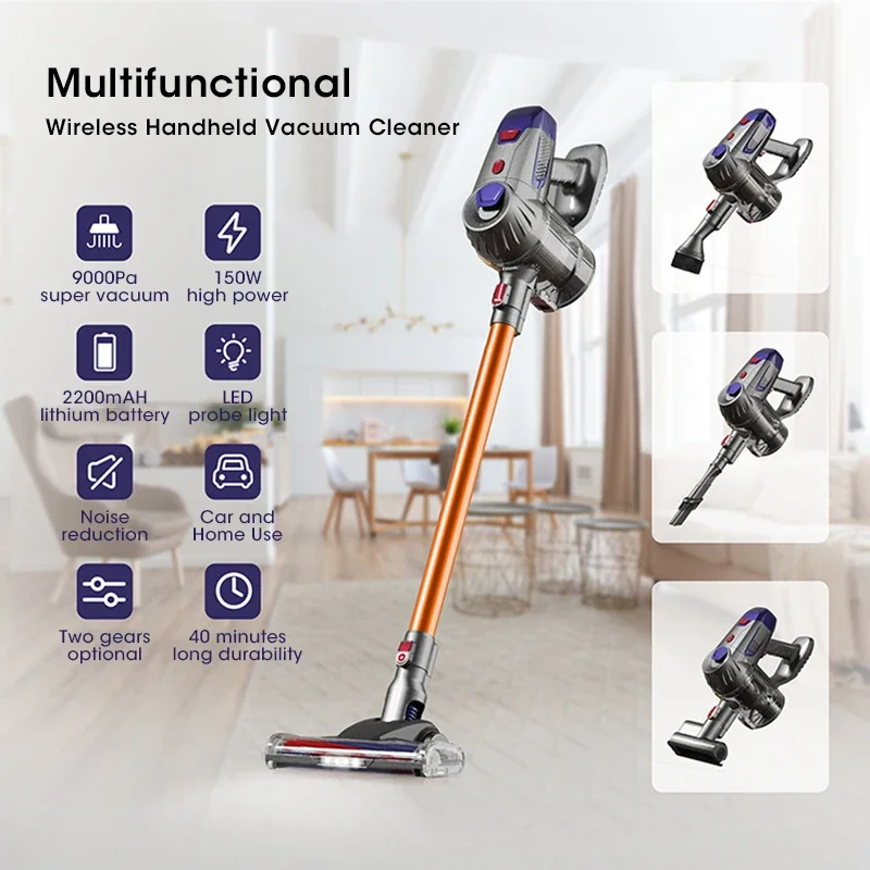 Wireless Handheld Vacuum Cleaner 10Kpa Rechargeable LED Electric Vacuum Cleaner with 2200mAh Battery for Pet Household Cleaning
