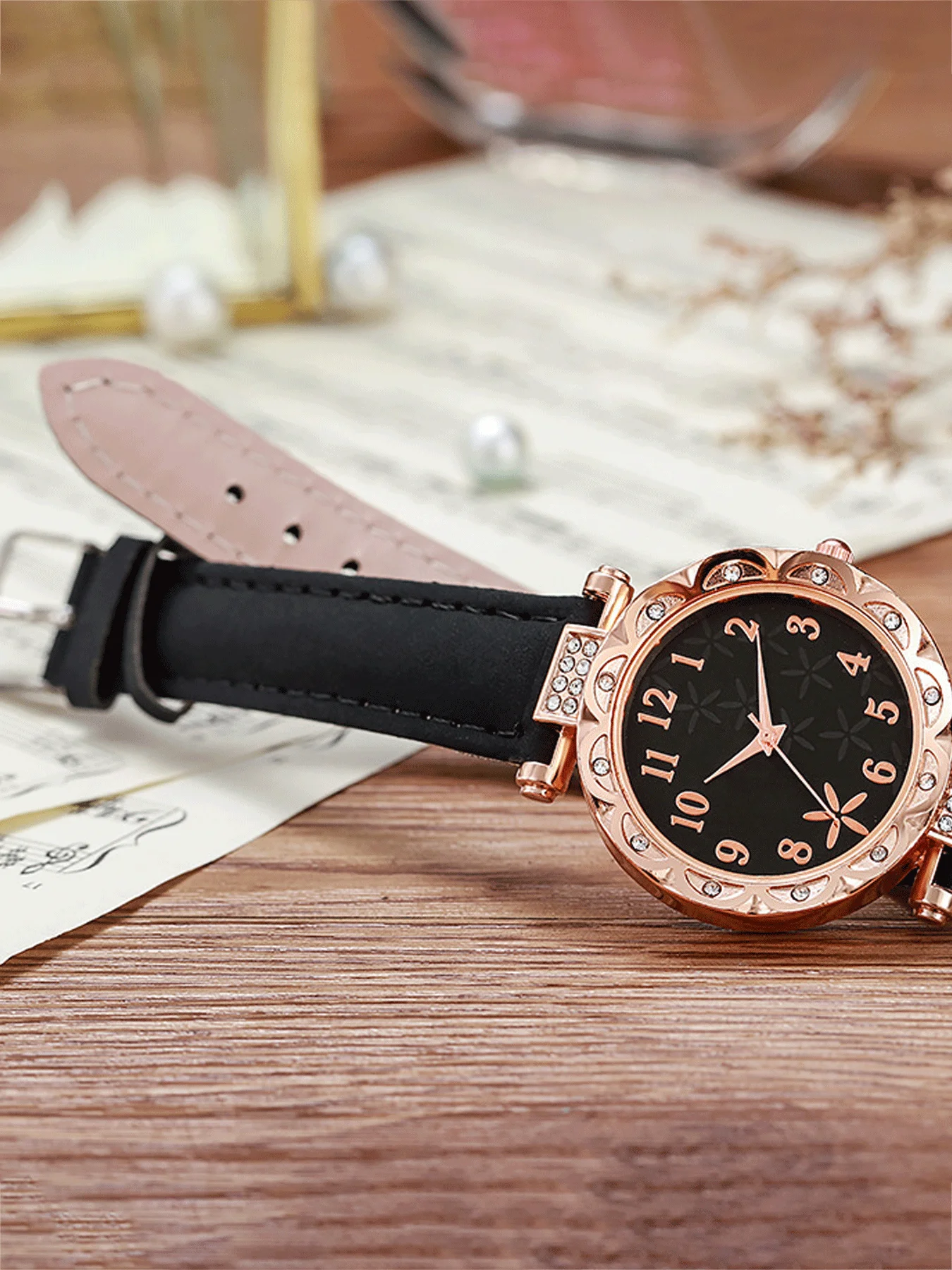 2-piece casual starfish dial rose gold women's watch electronic belt watch women's set