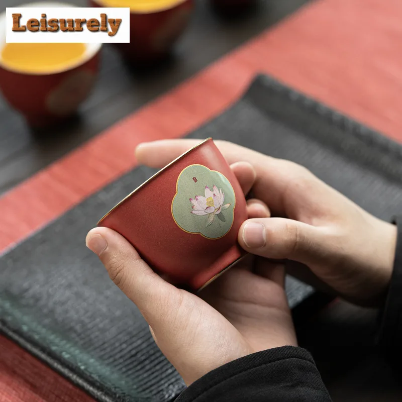 100ml Handmade Four Lotus Kiln Change Teacup Tea Bowl Set Of Cups Tea-tasting Meditation Cup Chazhan Master Cups Cafes Gift Box