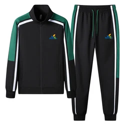 2023 Fashion New Brand Printed Men's Patchwork Zipper Sportswear+Pants Set Spring and Autumn Leisure Jogging Fitness 2-Piece Set