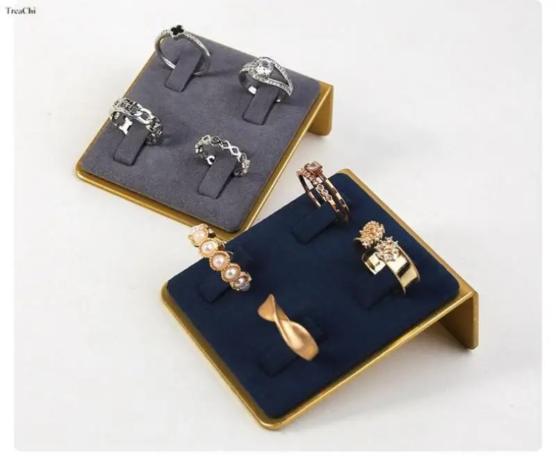 Fashion Ring Display Stand Multicolor Microfiber Earring Holder Velvet Metal Stud Earrings Jewelry Display Organizer Tray