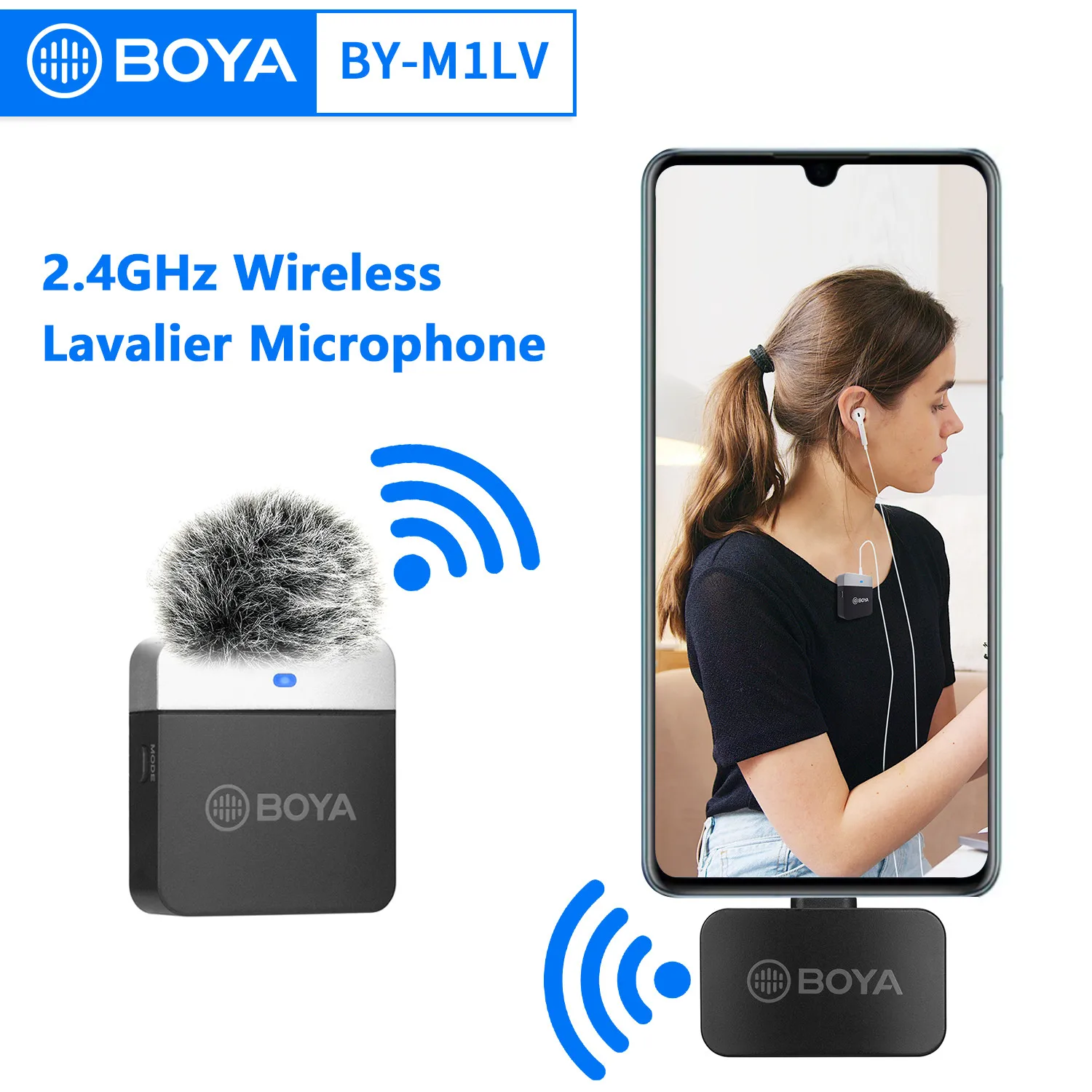 

BOYA BY-M1LV Wireless Lavalier Microphone Portable Audio Video Recording Mic for iPhone Android Live Gaming Mobile Phone Vlog