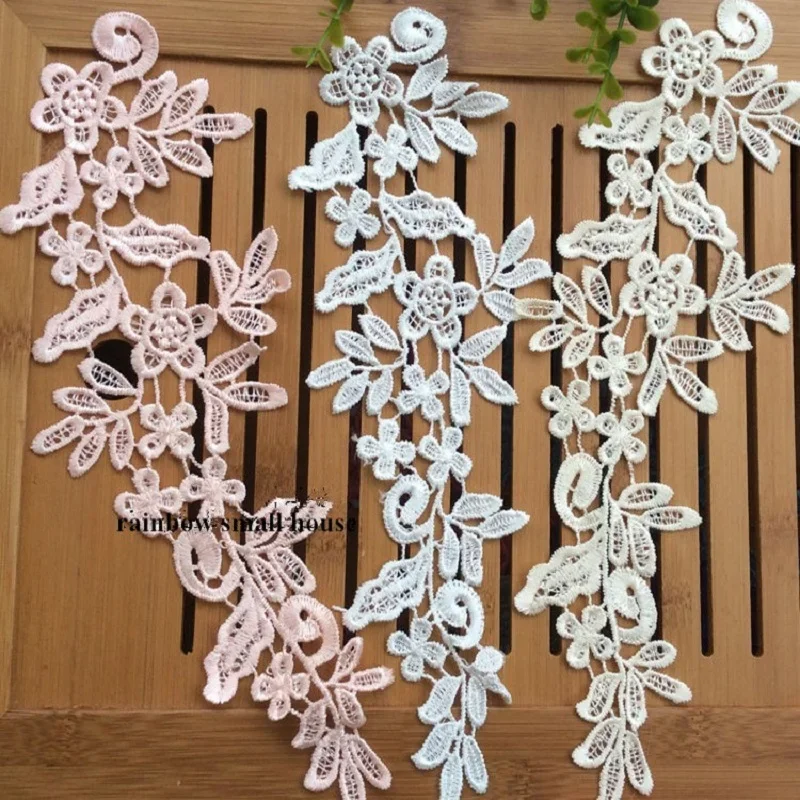 4 Pieces/2 Pairs 15 Colors Available Beautiful Fabric Venise Sewing Lace Applique Lace Collar Trim 25X9cm DIY Craft-ZC