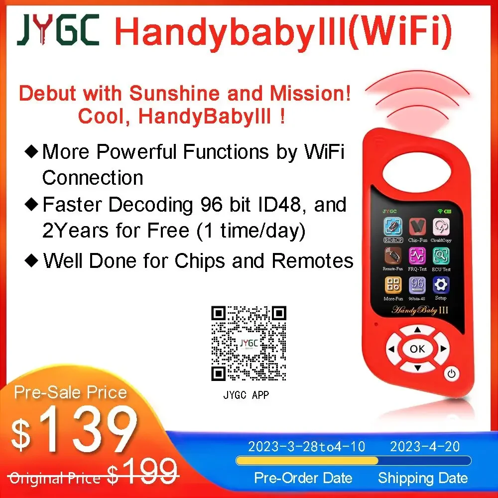 JYGC Handy BabyIII Car Keys Chip Copier Auto Key Programmer Free G/96bit 48 for 4D/46/47/48/G/King/Red Chips with Silicone Case