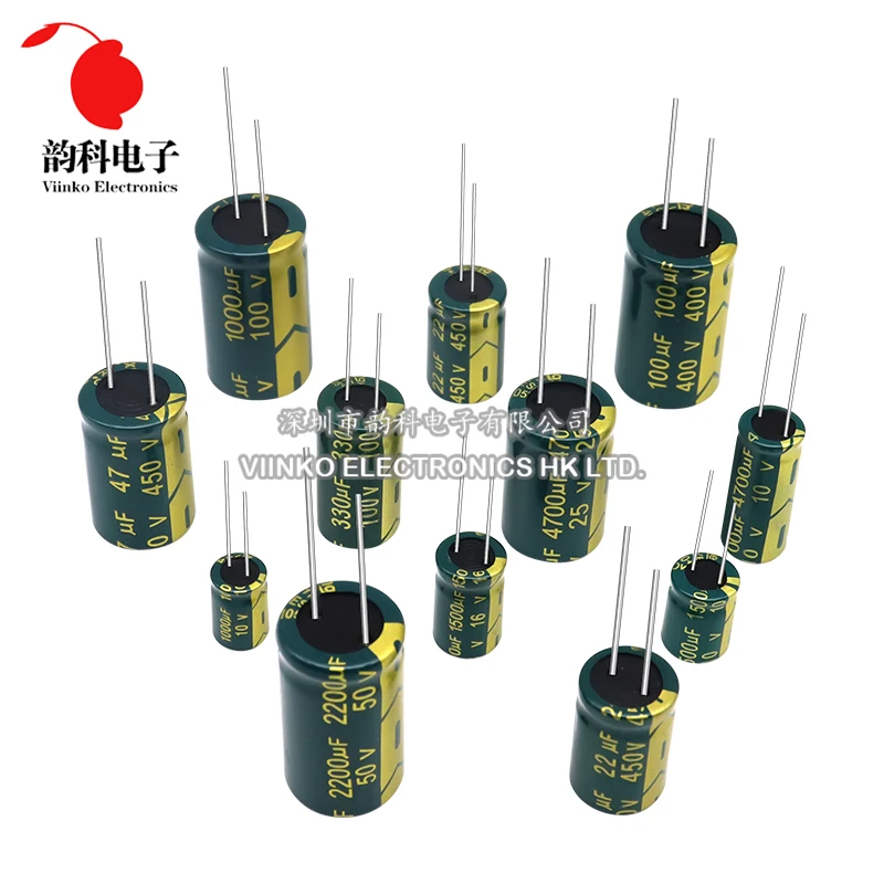 aluminum capacitor 10V 16V 25V 35V 50V 400V 450V High Frequency Low ESR Aluminum Capacitor 10UF 100UF 220UF 330UF 470UF 680UF 1000UF 2200UF 3300UF