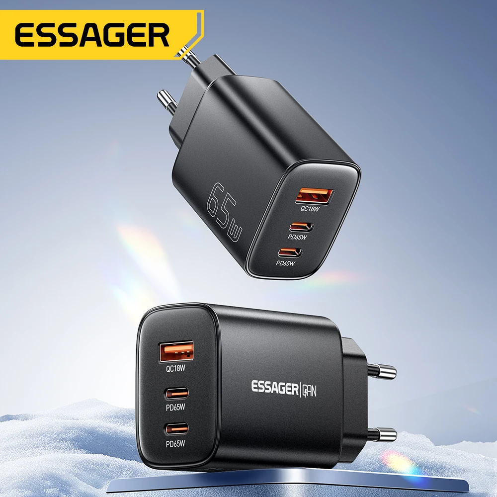  Essager 65W GaN Charger Quick Charge 4.0 USB C Charger for iPhone 17 16 15 Pro Max Laptop Macbook Air Tablet PD Fast Charger