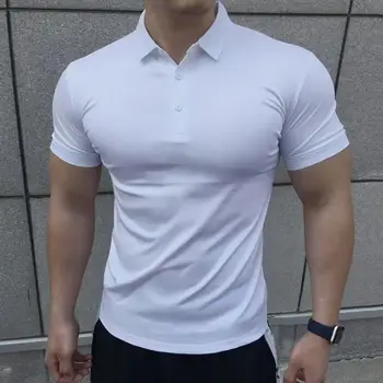 Maschio con colletto Tee White top Skinny Polo Plain Mens t-shirt Gym Muscles Smooth abbigliamento da uomo confortevole Casual Xl