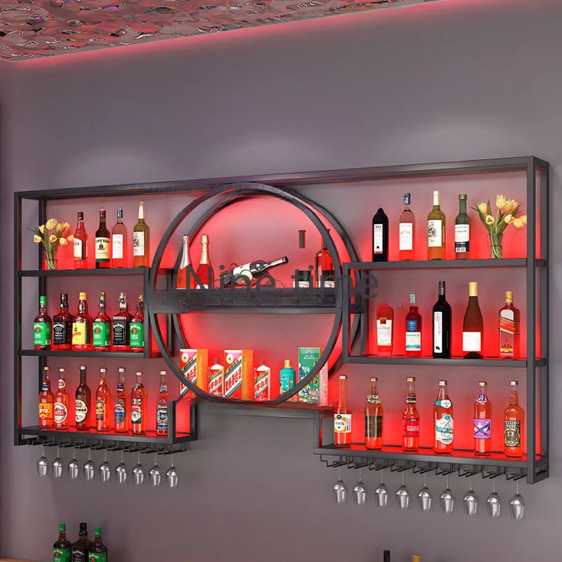 Bar Cabinet Luxury Metal Storage Iron Room Liquor Antique Whiskey Showcase Wine Rack Modern Home Full Kitchen Hanging Furniture