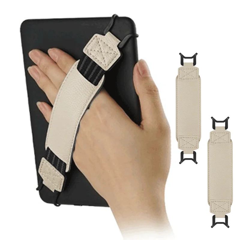 Universal Leather Tablet Hand Strap with Elastic Anti-Drop Secure Grip