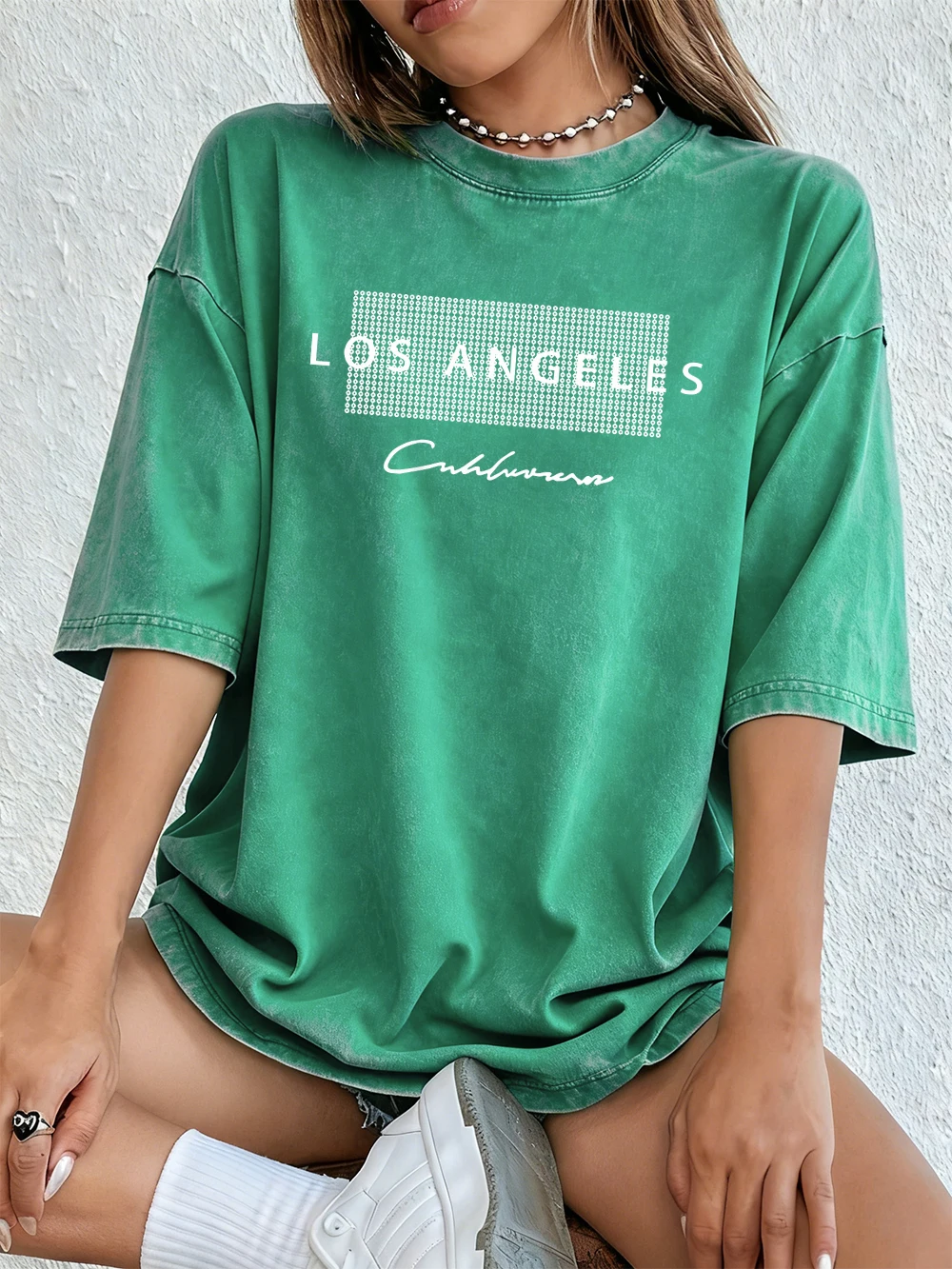Los Angeles California Usa Prints Washed T-Shirts Damen Baumwolle Übergroßes T-Shirt Sommer Kurzarm Tops Street O-Ausschnitt Kleidung – Detail 13