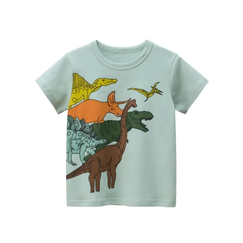 Dropshipping 2025 Summer New Children's Clothing Cartoon Dinosaur T-Shirts for Boys Tops Short Sleeve O-Neck Cotton Kids Clothes 3
