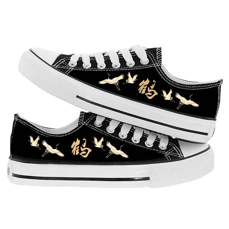 2024 Real Pictures New Society Should Help Surrounding Crane Graffiti Male And Female Students Joker High And Low Canvas Shoes