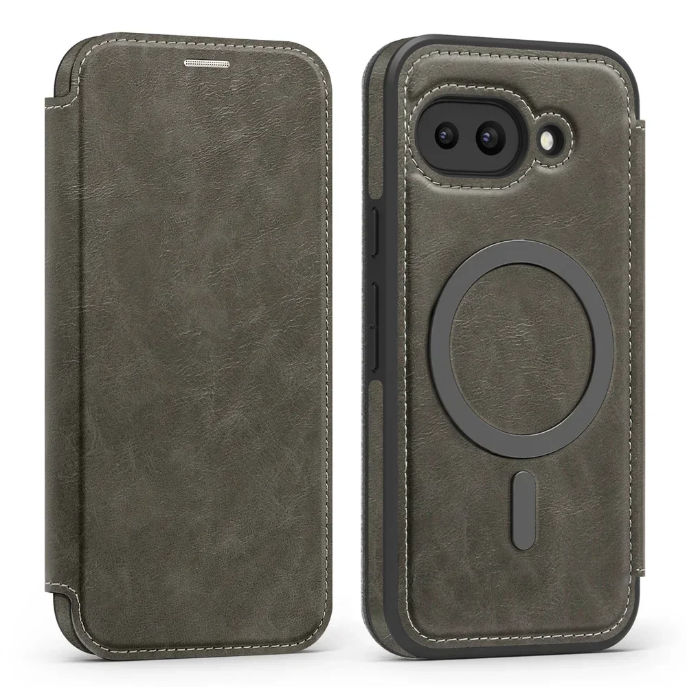 RFID Blocking Leather Wallet with Card Holder & Electroplating for MagSafe Flip Phone Case