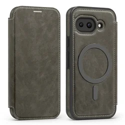 RFID Blocking Leather Wallet with Card Holder & Electroplating for MagSafe Flip Phone Case (Grey)