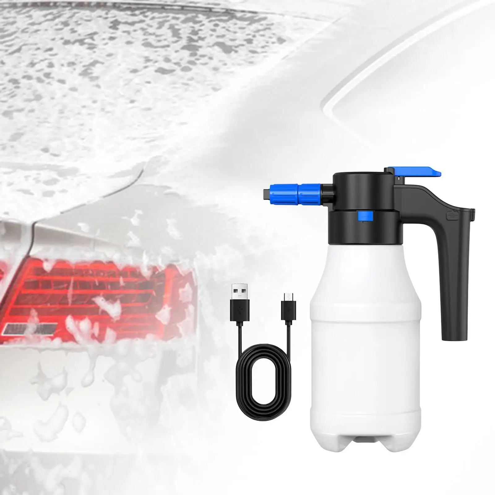 1.5L Electric Pressurized Foam Sprayer USB Rechargeable Sprayer for Car Washing Bathroom Cleaning Watering Garden Plants