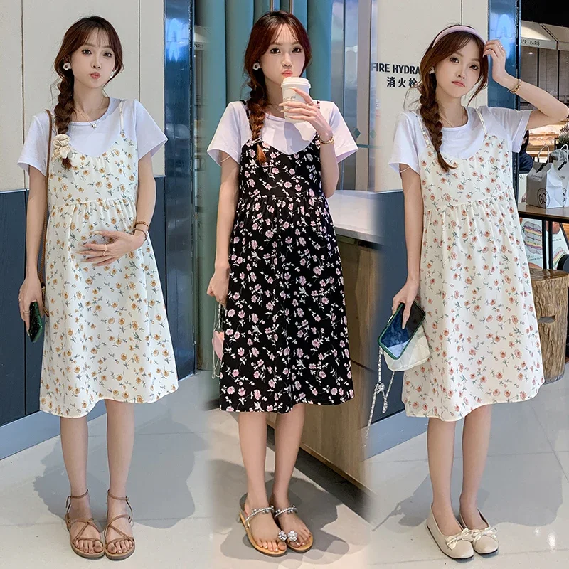 

Maternity Dress Clothes Summer Short Sleeve Loose-fit Dress Trendy Top for Petite Moms-to-be Belly-covering Trendy Mom Dress