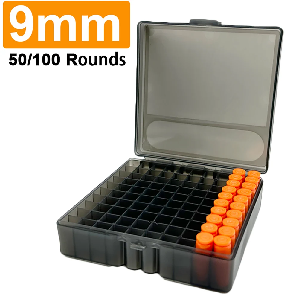총알 상자 총 카트리지 쉘 거치대, 휴대용 탄약 상자 플립 탑, 9mm .223 탄약 사냥 액세서리, 50/100 라운드