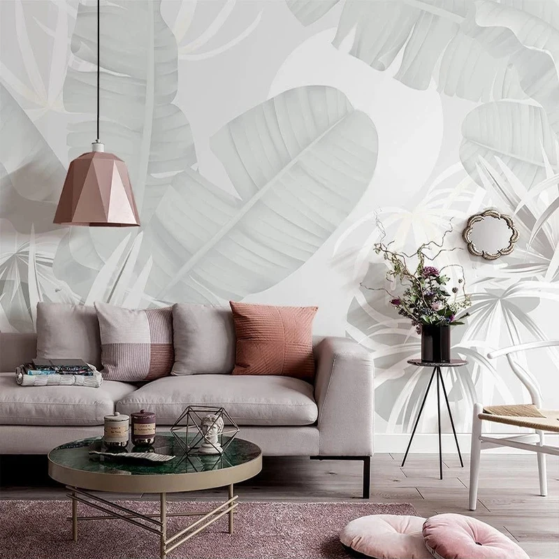 Custom Mural Wallpaper Nordic Ins Hand-painted Tropical Leaves Pattern European Plants Indoor Background Wall Painting Mural