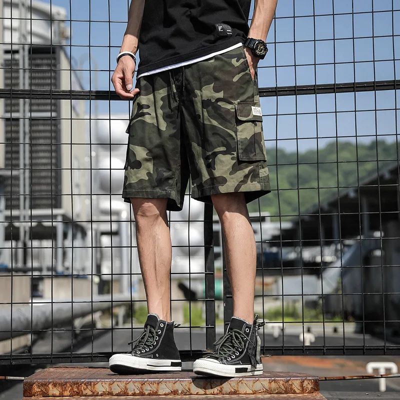 Summer Men's Fashion Thin Pure Cotton Sports Casual Capris Outdoor Oversized Camouflage Workwear Pants Loose Beach Shorts
