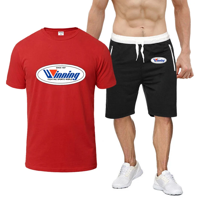Winning Boxing 2024 Men Summer Fashion Printing Breathable Casual T-shirt+Short Pants New Eight-Color Short-Sleeved Set 4