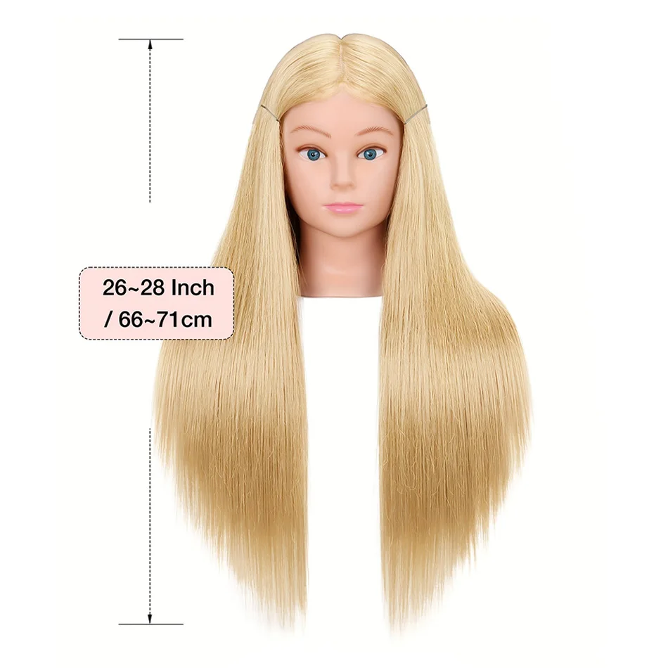 80% Real Human Hair Cosmetology Mannequin Head With 26'-28' Long Straight Blonde Hair For Hairdresser Training Head With Stand