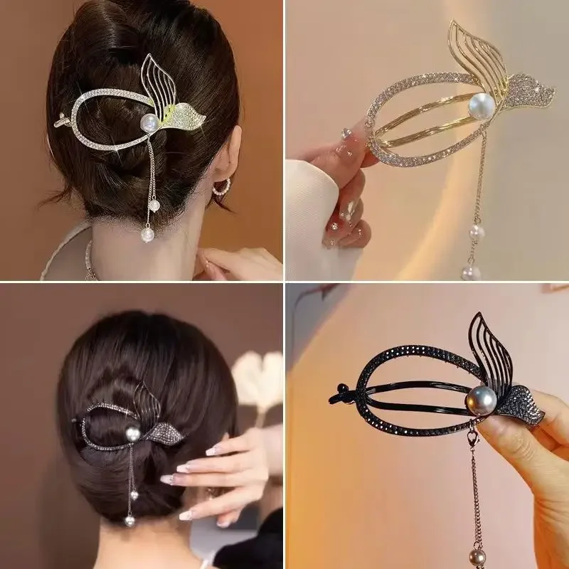 Clip per capelli con nappa a coda di pesce grande, forcina orizzontale, fissatore a clip con una sola parola, strumento per lo styling dei capelli sul retro della testa - immagine 2