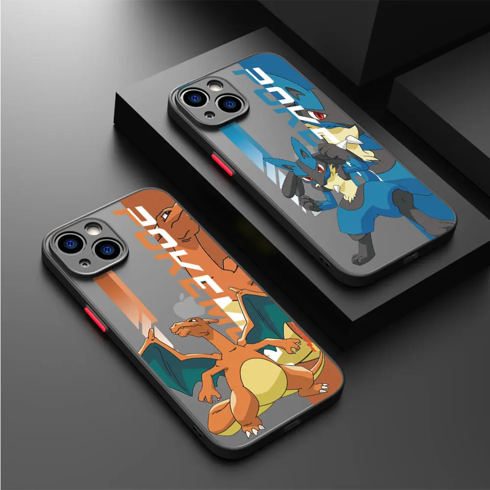 Матовый чехол для IPhone 15 13 12 11 14 Pro Max Mini X XS Max XR 6 7 8 Plus SE(2020), противоударные Чехлы P-Pokemons Charizard Lucario