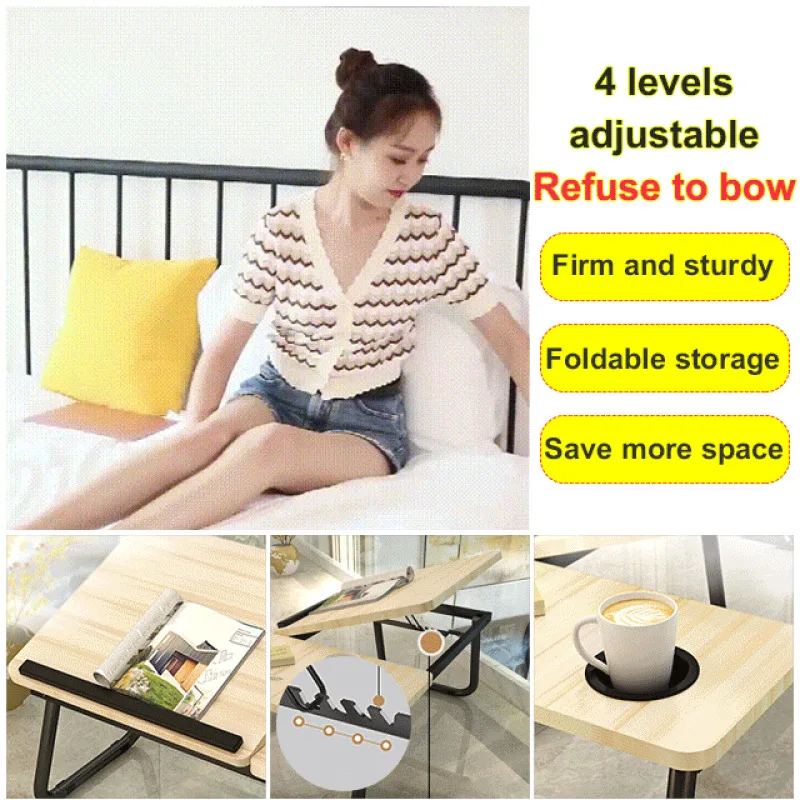 Multifunctional Lazy Table Portable Foldable Bed Table Adjustable Desktop Heights Study Desk for Dormitory Student and Children