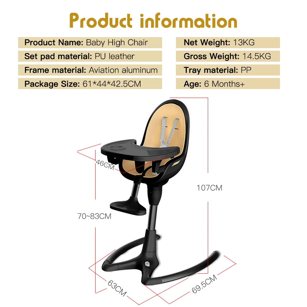 Hot Mom 360°Rotate Baby High Chair,Adjustable Seat Height 6