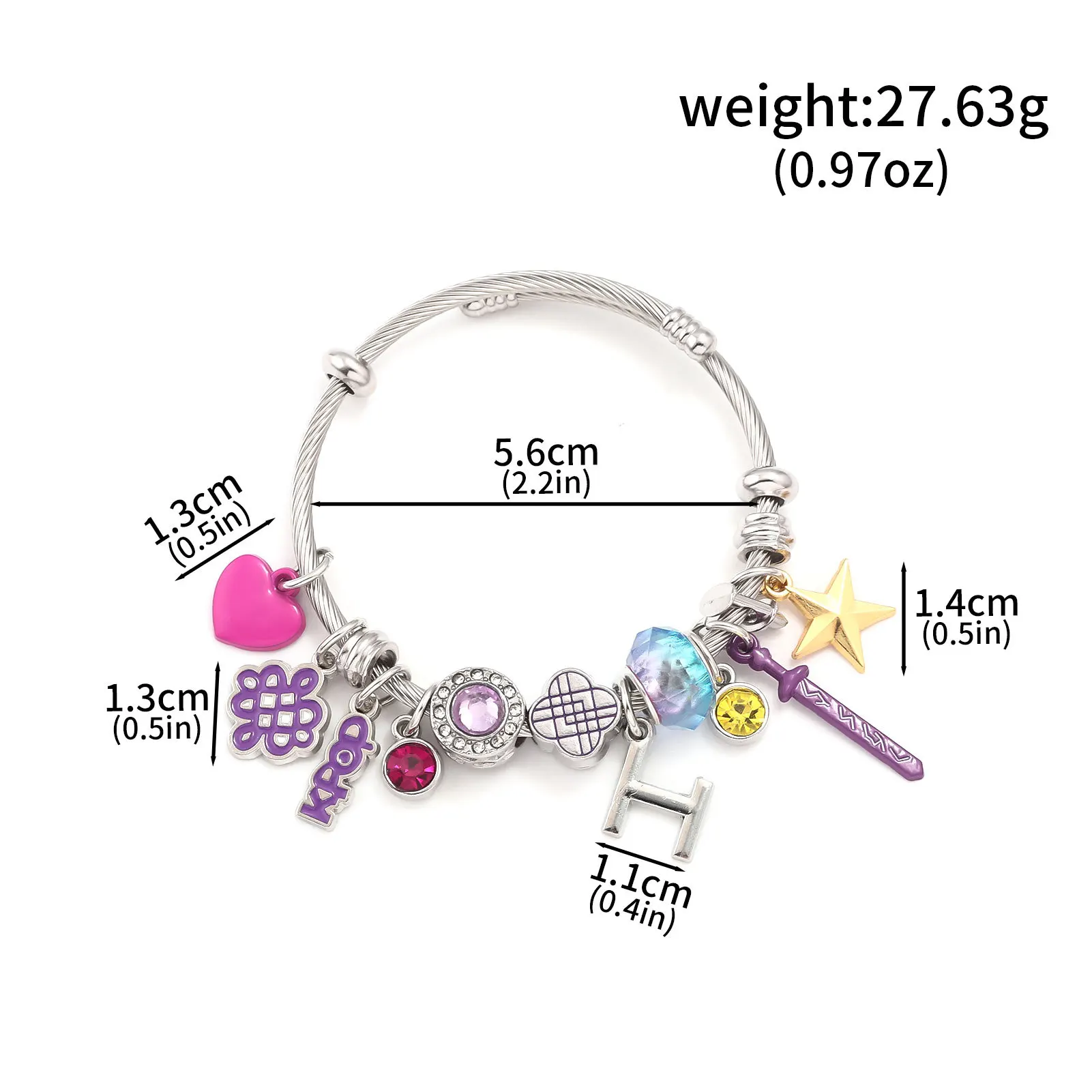 Kpop Demon Hunter HUNTR/X Character Charm Bracelet – Silver Beaded Bangle