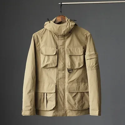 2024 Men's Jacket Spring/Autumn New Multi Functional Windproof and Waterproof Sports Top Off Road Versatile Multi Pocket Coat