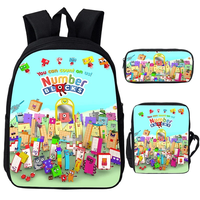 

Kids Game Numberblocks Backpack School Bags 3pcs/set Girls Anime Knapsack Funny Cartoon Boys Bookbag Teenage Travel Rucksack