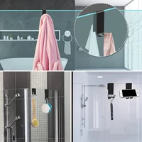 Single Double Side Bathroom Shower Door Hook Over Glass Door Shower Towel Rack Stainless Steel Drilling Free Towel Holder Hanger 2