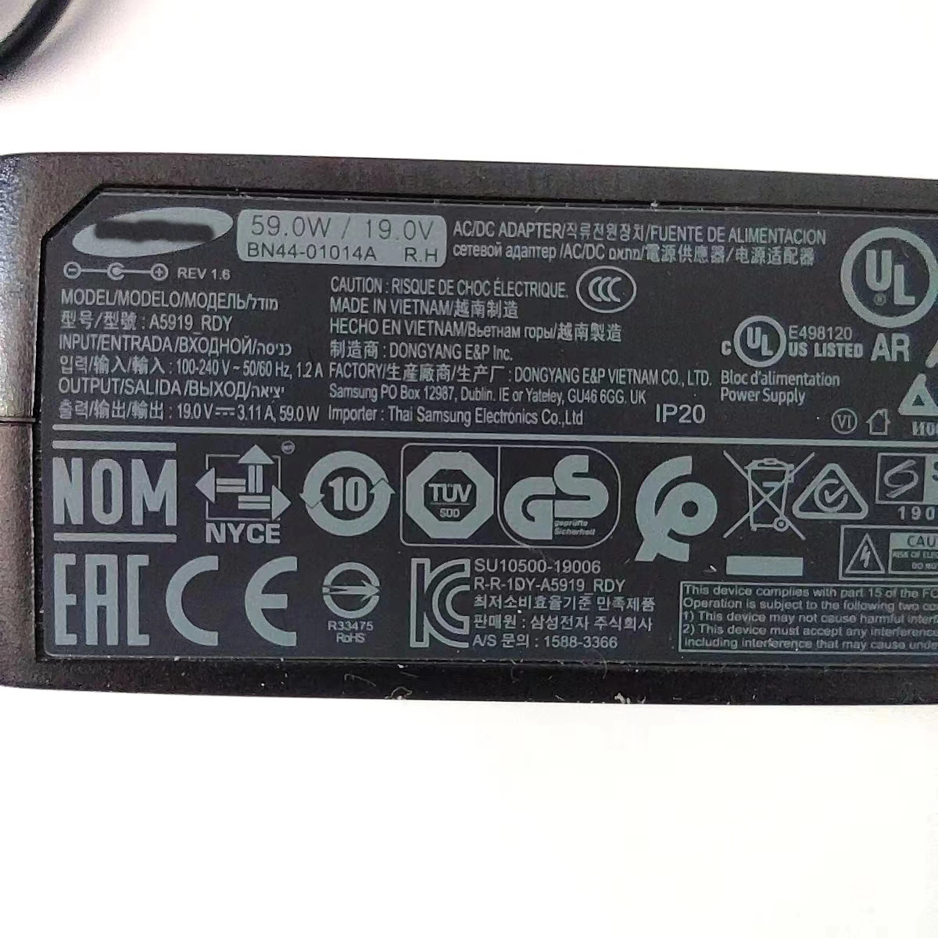 Laptop Adaptor Power Genuine Original BN44-01014A BN44-01013A A5919_Rdy 59.0W/19.0V 3.11A AC/DC LC32G55T LC32G57T LS32AG550ENXZA
