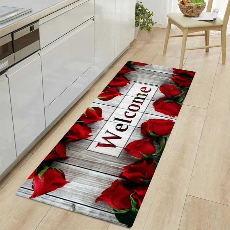WoodGrainFlowersKitchenFloorMatHomeEntranceDoormatDecoration