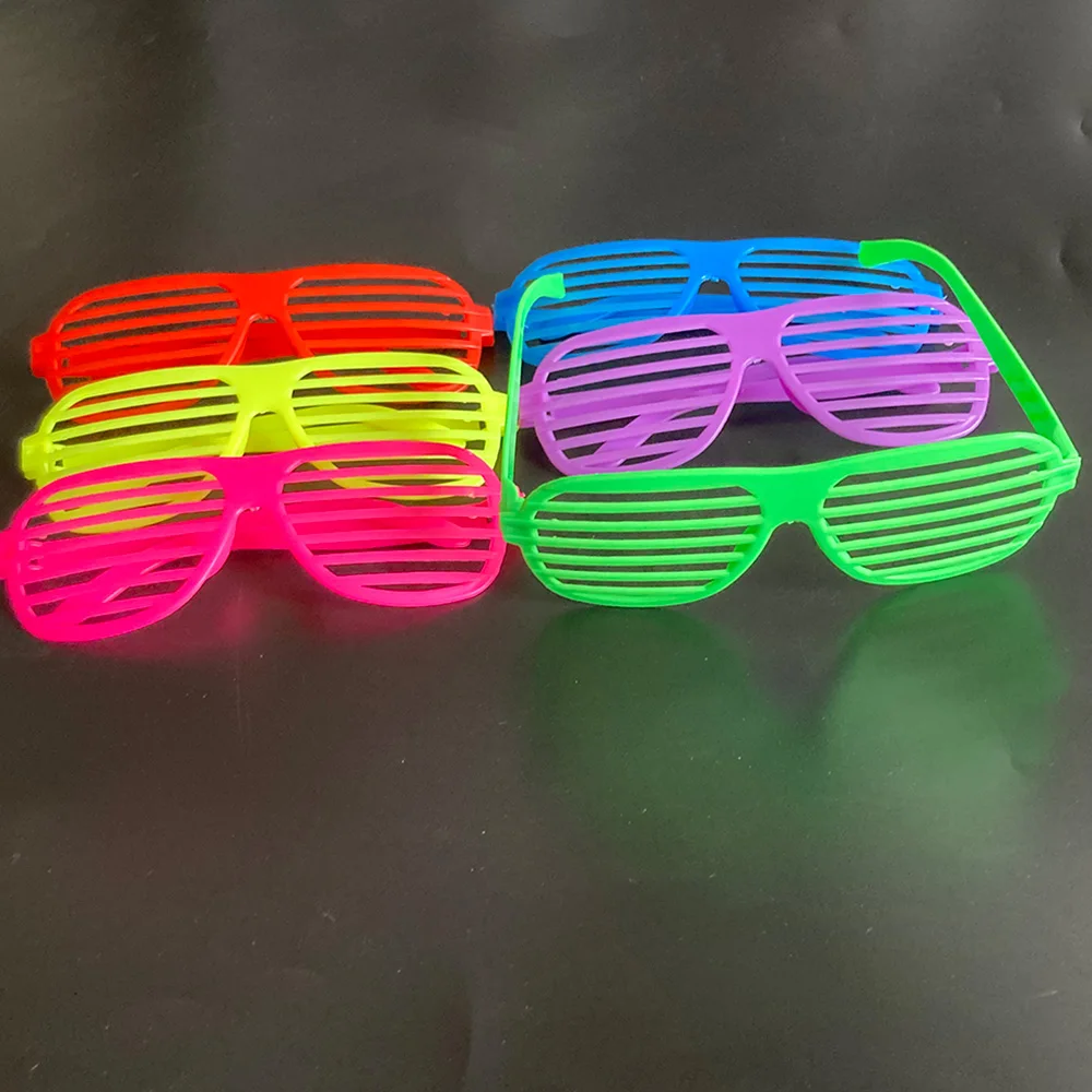 

6 Pairs 6 Colors Shutter Glasses Shades Eyeglasses Neon Color Slotted Sunglasses for Kids & Adults 80's Party Props Kids Gifts